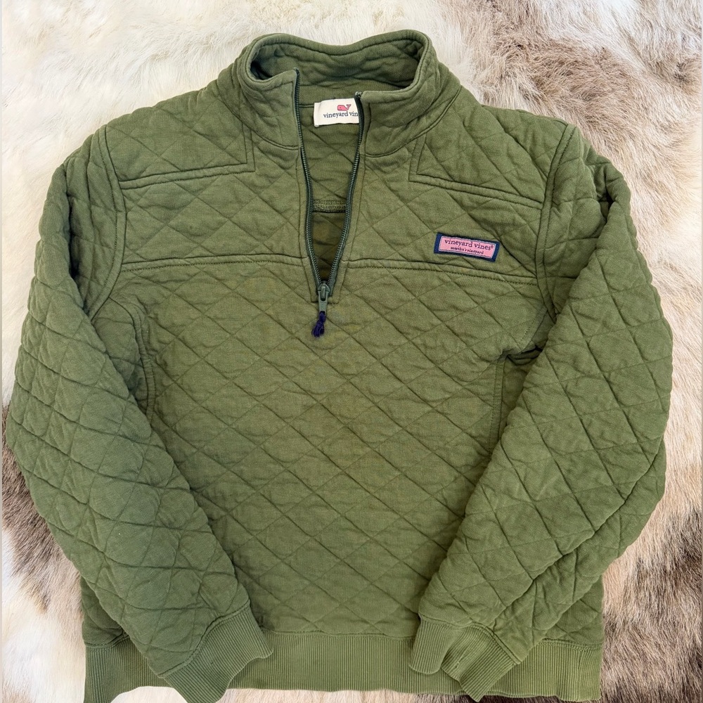 Vineyard Vines quilted dreamcloth shep shirt pullover green small fits like XS